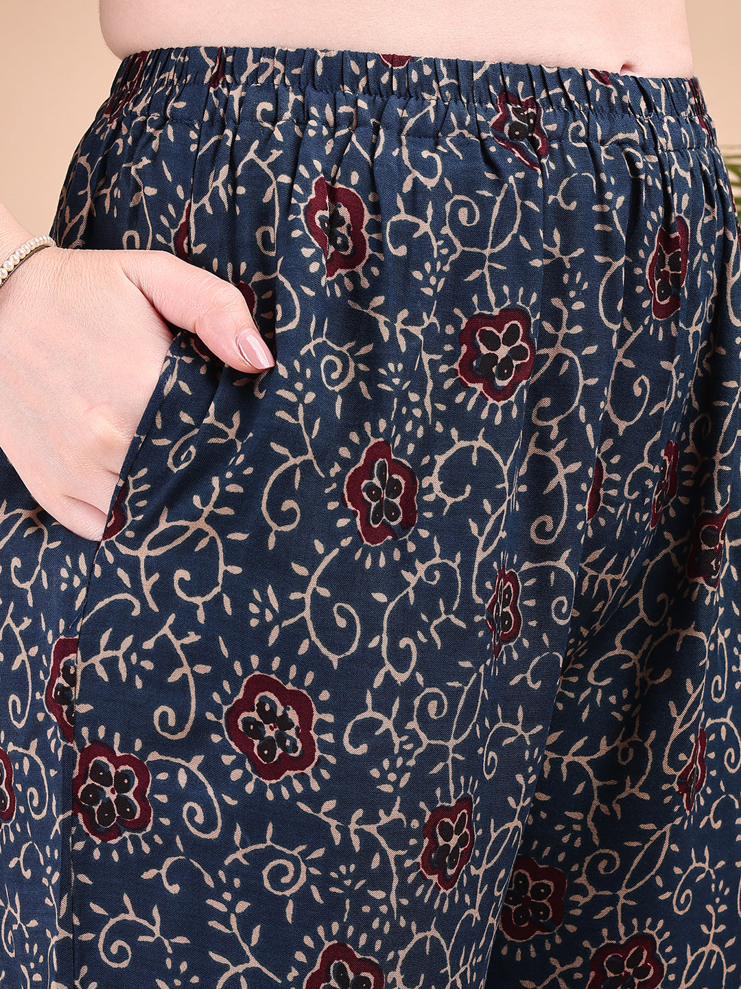 Intricate Floral And Paisley Motifs Co-Ords, Navy Blue - Hiral Fashion - Distacart