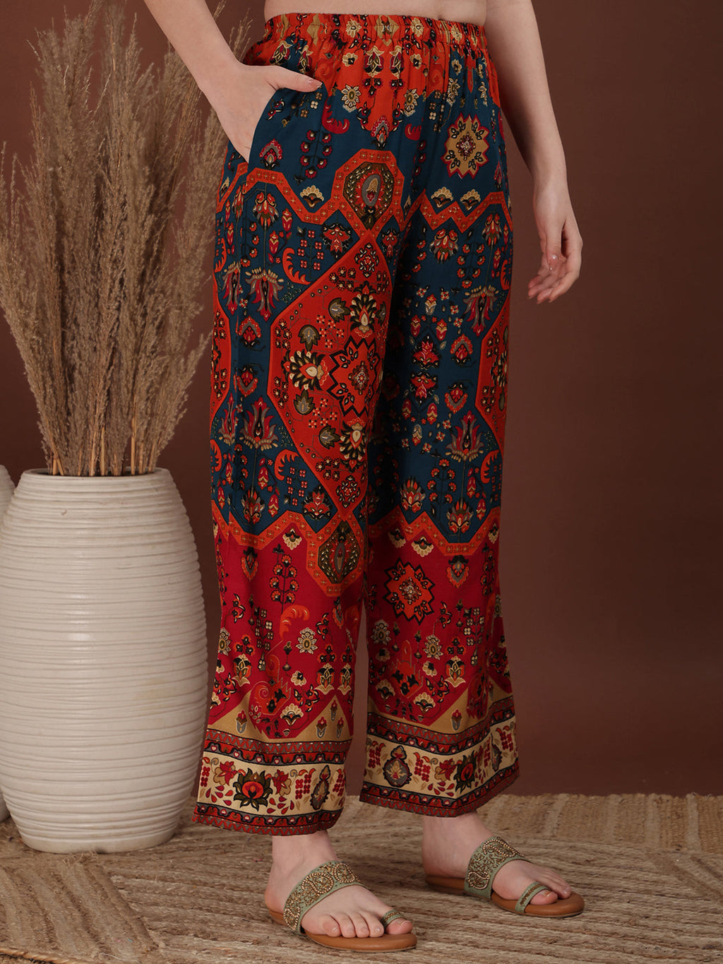 Floral & Geometrical Printed Co-Ords, Red - Hiral Fashion - Distacart