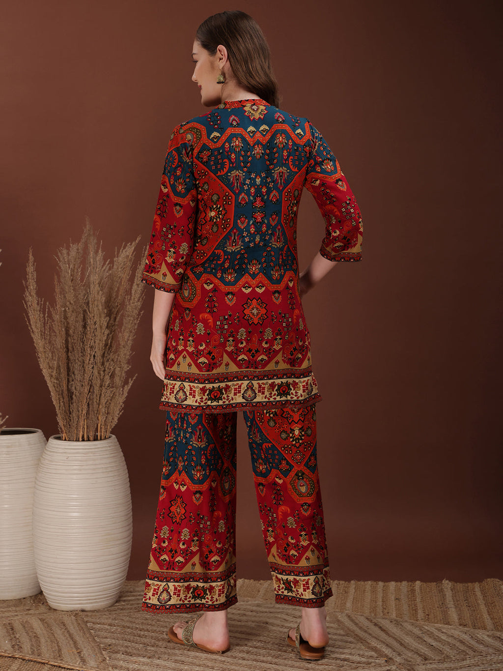 Floral & Geometrical Printed Co-Ords, Red - Hiral Fashion - Distacart