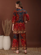 Floral & Geometrical Printed Co-Ords, Red - Hiral Fashion - Distacart