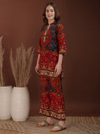 Floral & Geometrical Printed Co-Ords, Red - Hiral Fashion - Distacart