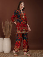 Floral & Geometrical Printed Co-Ords, Red - Hiral Fashion - Distacart