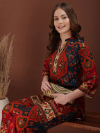 Floral & Geometrical Printed Co-Ords, Red - Hiral Fashion - Distacart