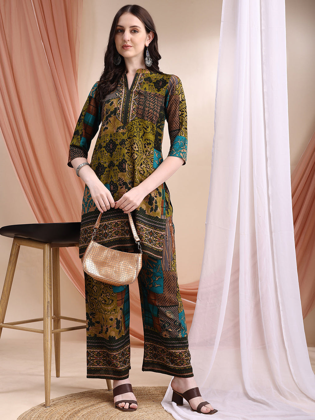 Intricate Floral And Paisley Motifs Co-Ords, Green - Hiral Fashion - Distacart