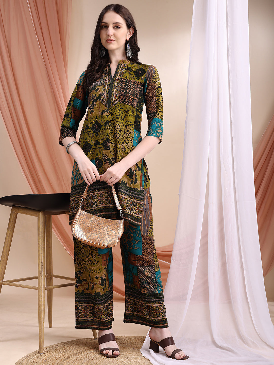 Intricate Floral And Paisley Motifs Co-Ords, Green - Hiral Fashion - Distacart