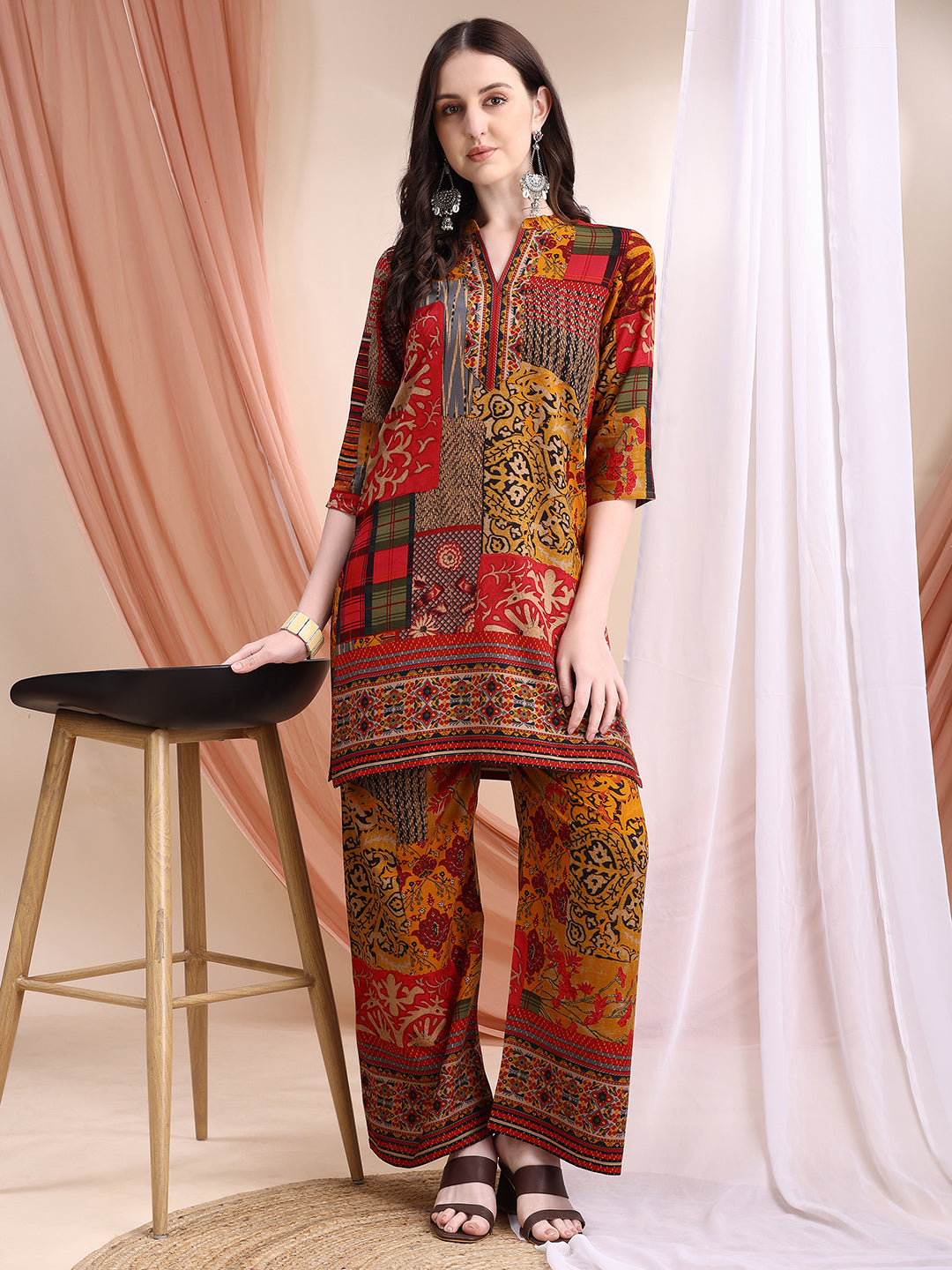 Intricate Floral And Paisley Motifs Co-Ords, Red - Hiral Fashion - Distacart