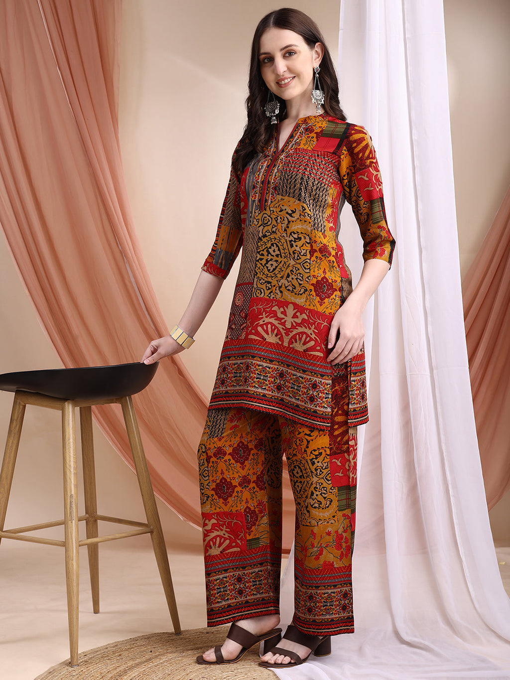 Intricate Floral And Paisley Motifs Co-Ords, Red - Hiral Fashion - Distacart