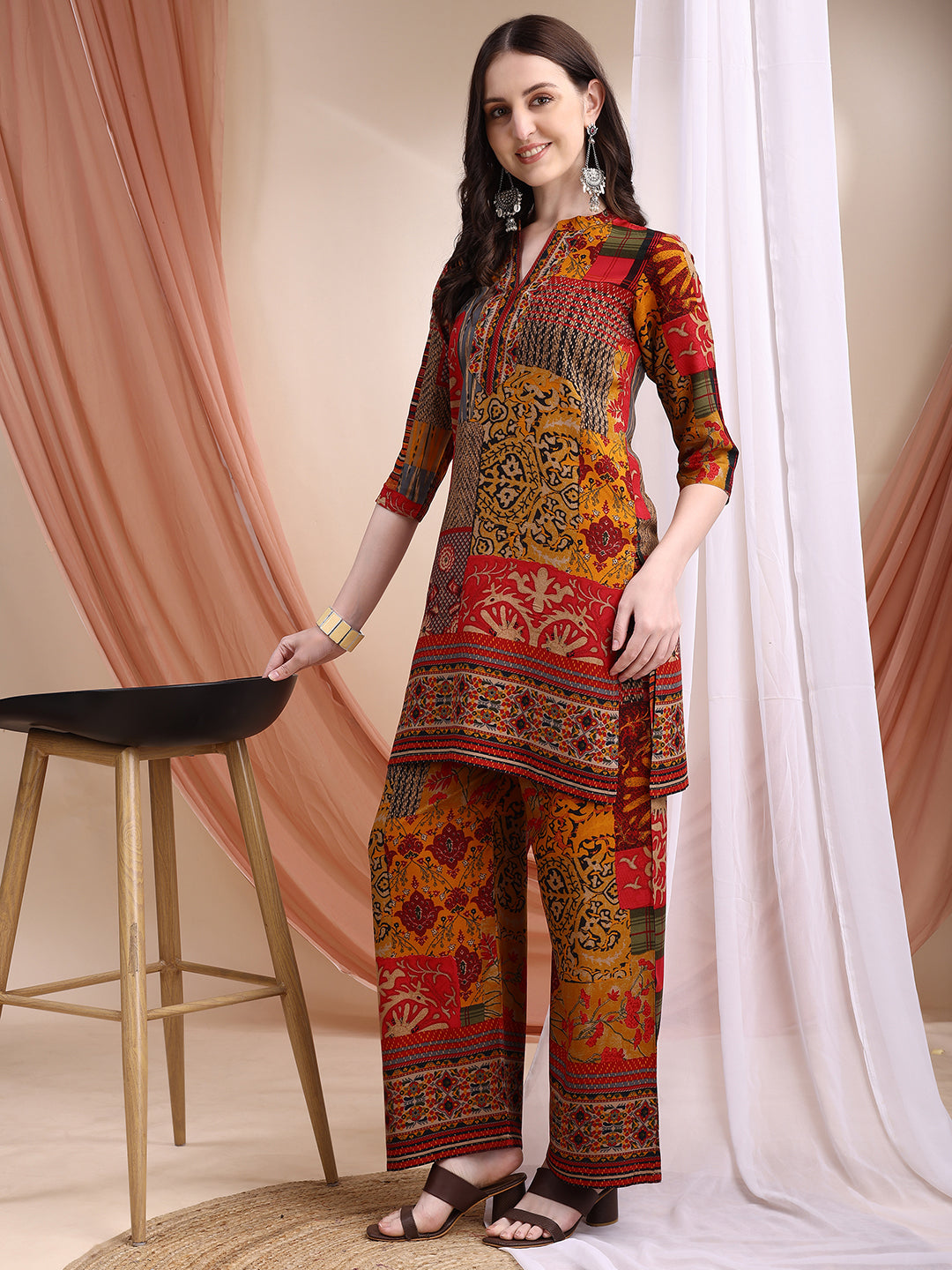 Intricate Floral And Paisley Motifs Co-Ords, Red - Hiral Fashion - Distacart