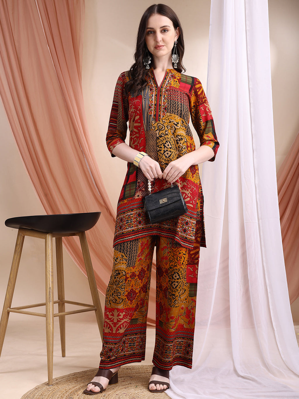 Intricate Floral And Paisley Motifs Co-Ords, Red - Hiral Fashion - Distacart