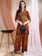 Intricate Floral And Paisley Motifs Co-Ords, Red - Hiral Fashion - Distacart