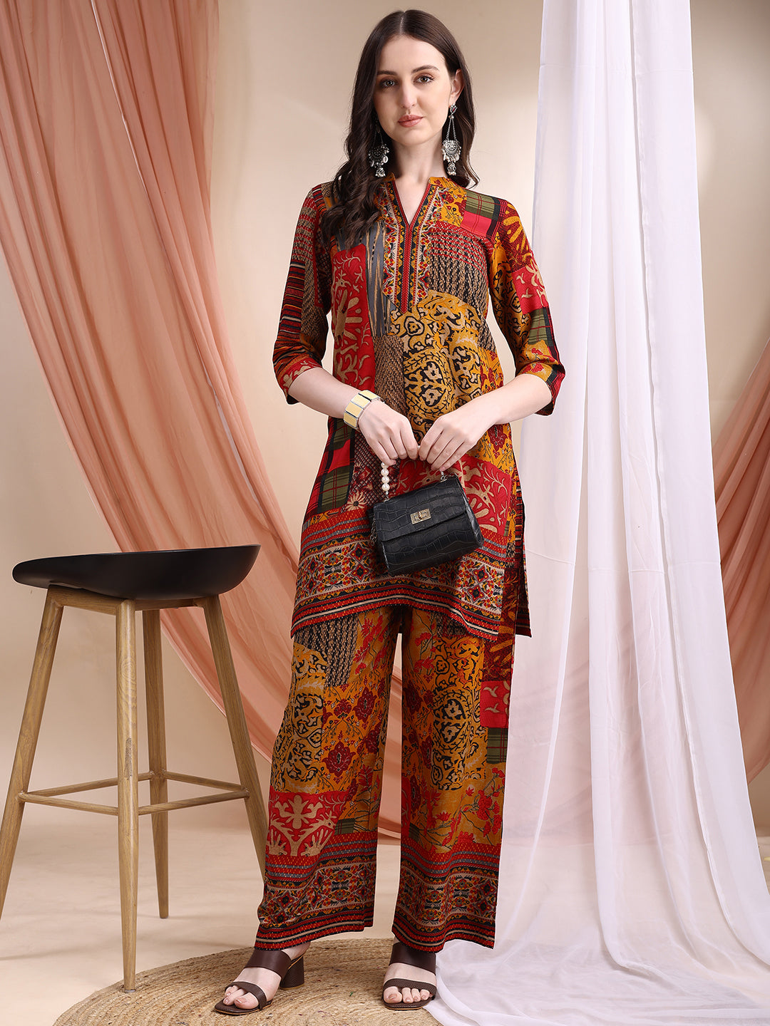 Intricate Floral And Paisley Motifs Co-Ords, Red - Hiral Fashion - Distacart