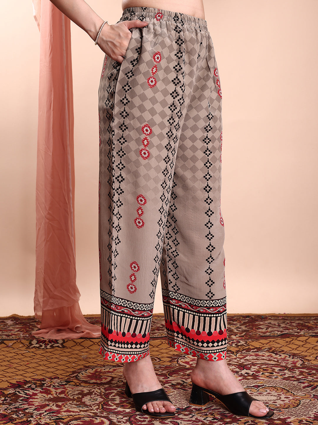Floral & Geometric Printed Co-Ords, Brown - Hiral Fashion - Distacart
