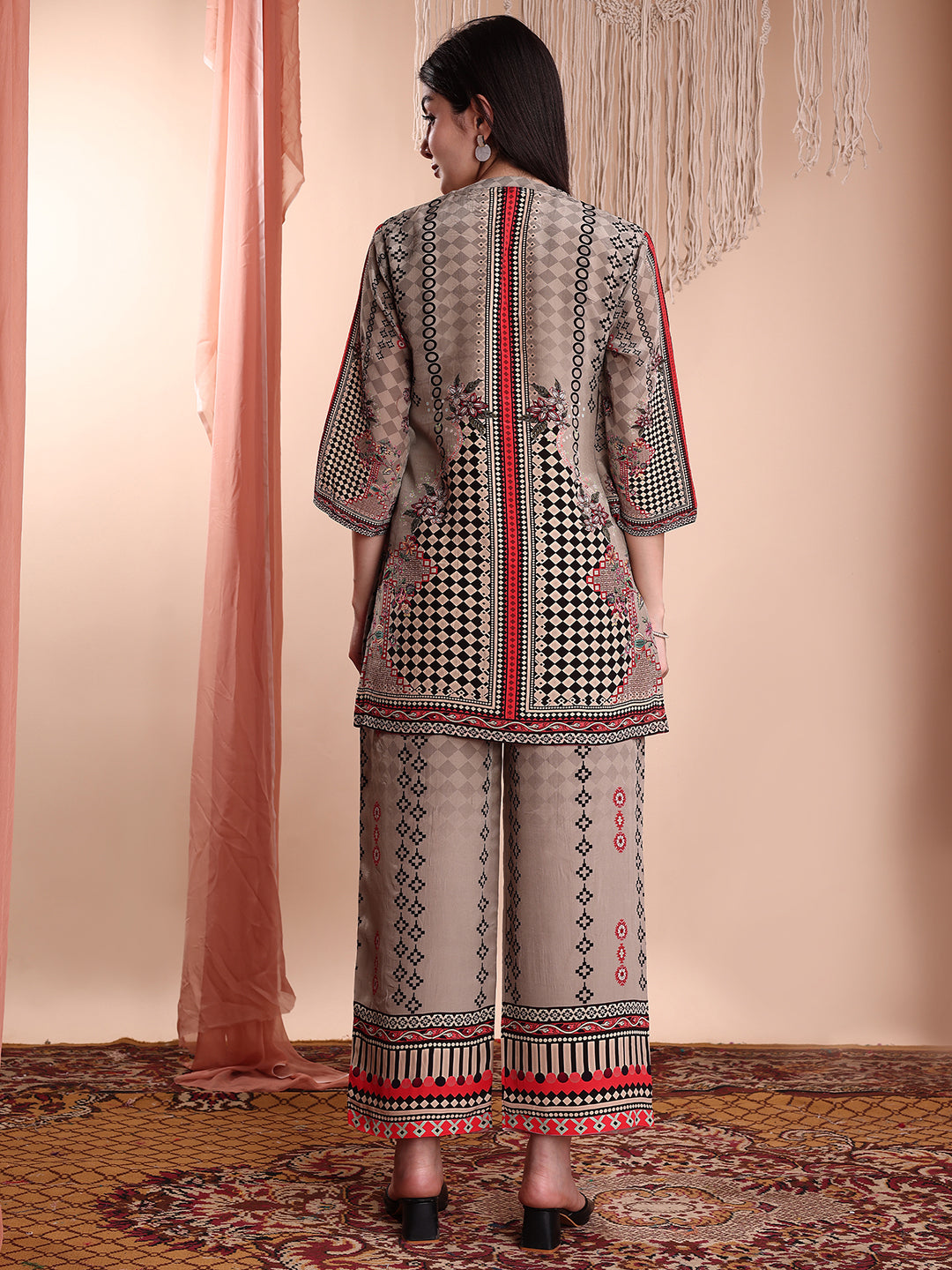 Floral & Geometric Printed Co-Ords, Brown - Hiral Fashion - Distacart