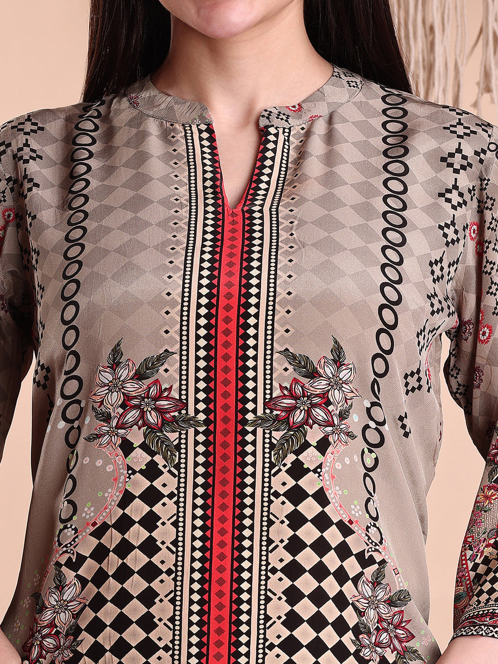 Floral & Geometric Printed Co-Ords, Brown - Hiral Fashion - Distacart
