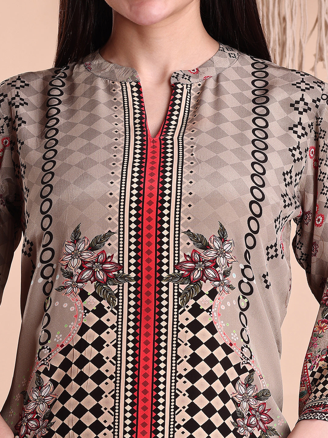 Floral & Geometric Printed Co-Ords, Brown - Hiral Fashion - Distacart