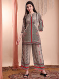 Floral & Geometric Printed Co-Ords, Brown - Hiral Fashion - Distacart