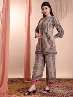 Floral & Geometric Printed Co-Ords, Brown - Hiral Fashion - Distacart