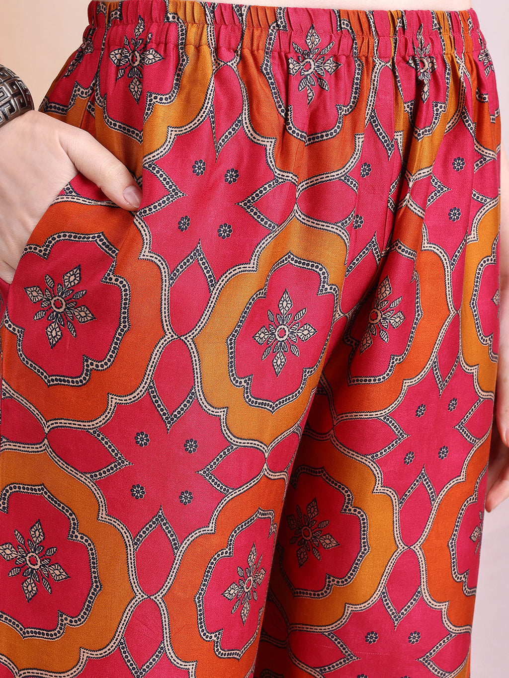 Vibrant Ethnic Co-Ord Set, Pink - Hiral Fashion - Distacart