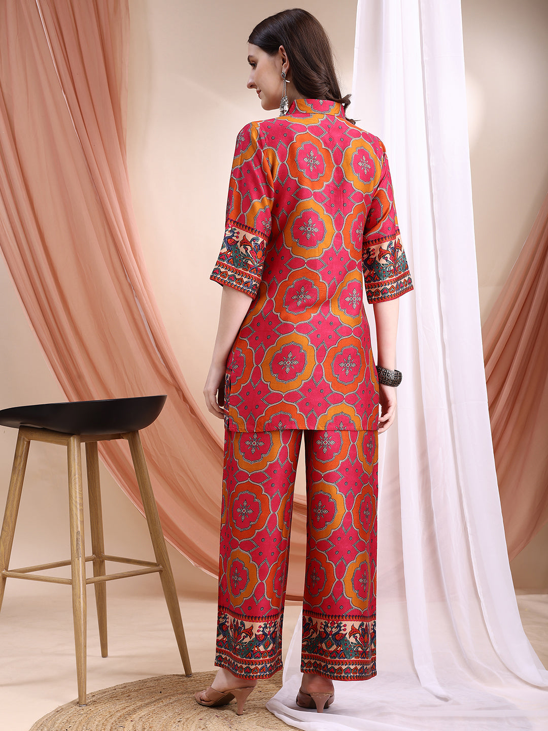 Vibrant Ethnic Co-Ord Set, Pink - Hiral Fashion - Distacart