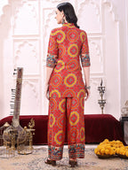 Vibrant Ethnic Co-Ord Set, Red - Hiral Fashion - Distacart