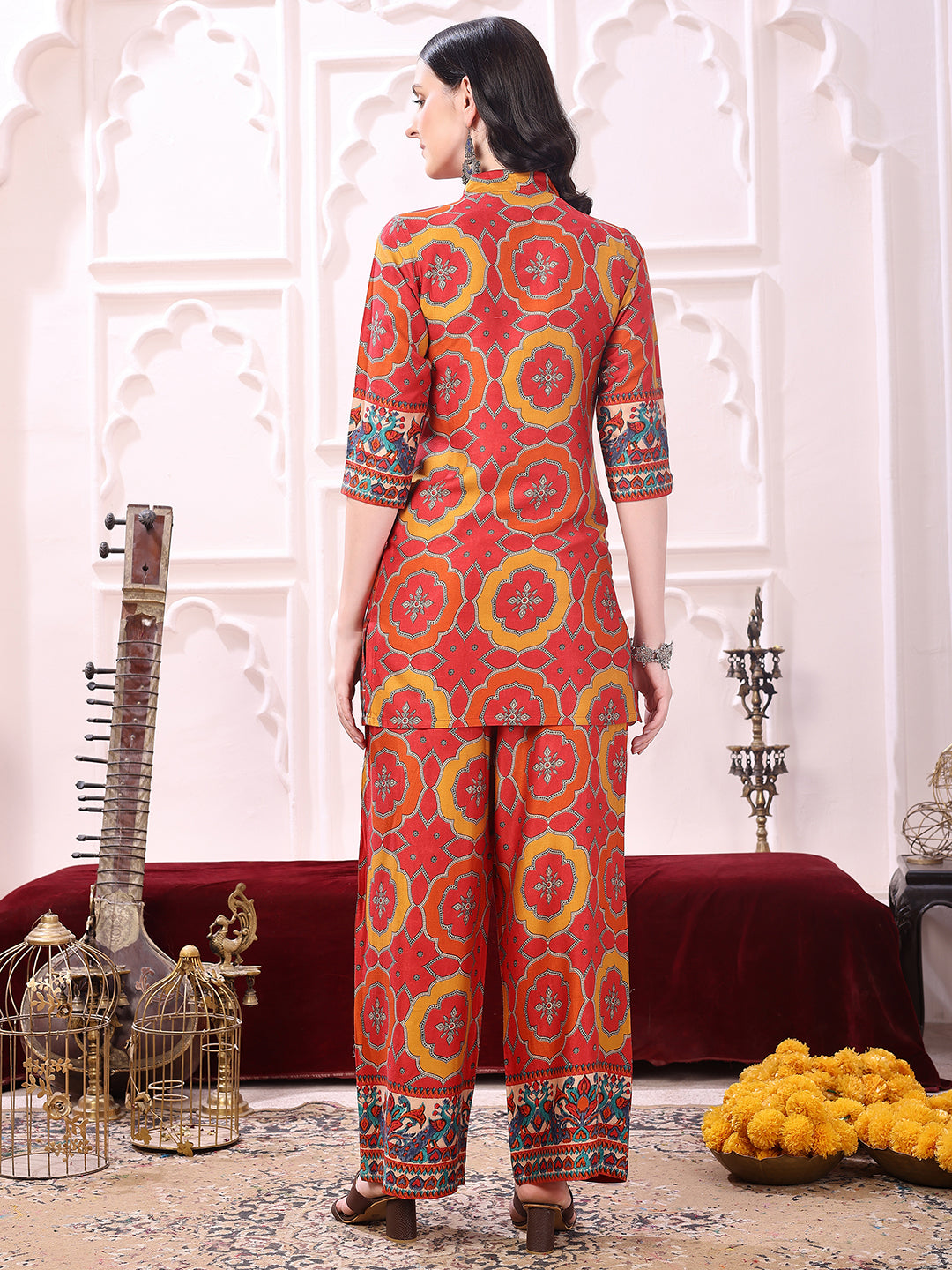 Vibrant Ethnic Co-Ord Set, Red - Hiral Fashion - Distacart