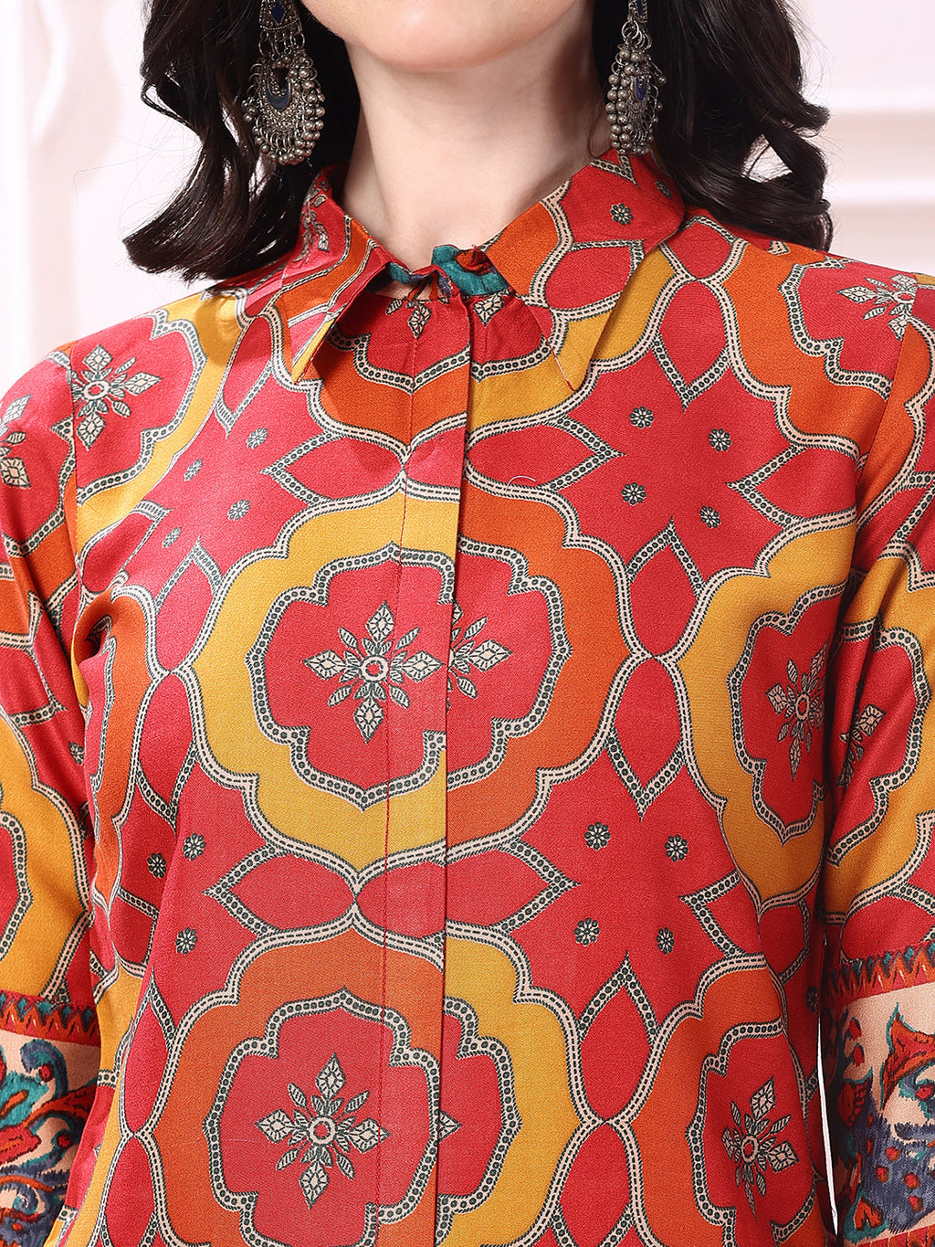 Vibrant Ethnic Co-Ord Set, Red - Hiral Fashion - Distacart