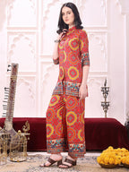 Vibrant Ethnic Co-Ord Set, Red - Hiral Fashion - Distacart