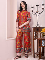 Vibrant Ethnic Co-Ord Set, Red - Hiral Fashion - Distacart