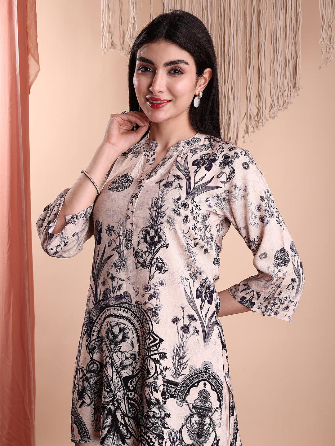 Floral & Paisley Printed Co-Ords, Beige - Hiral Fashion