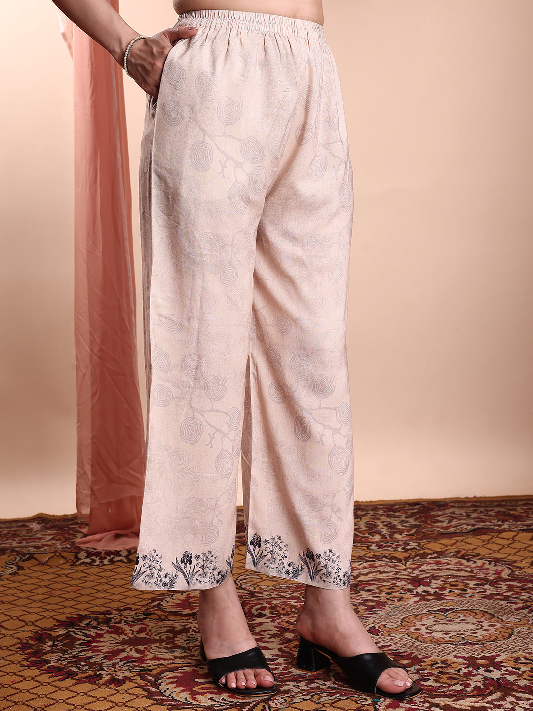 Floral & Paisley Printed Co-Ords, Beige - Hiral Fashion