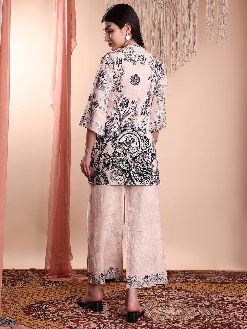 Floral & Paisley Printed Co-Ords, Beige - Hiral Fashion