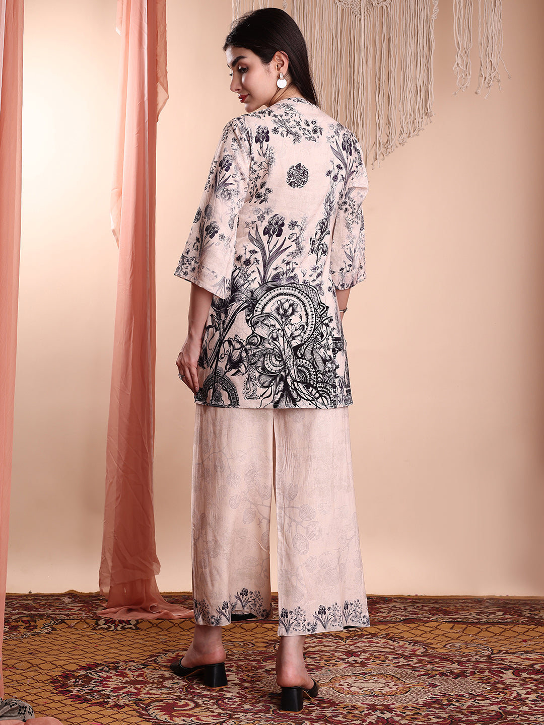 Floral & Paisley Printed Co-Ords, Beige - Hiral Fashion