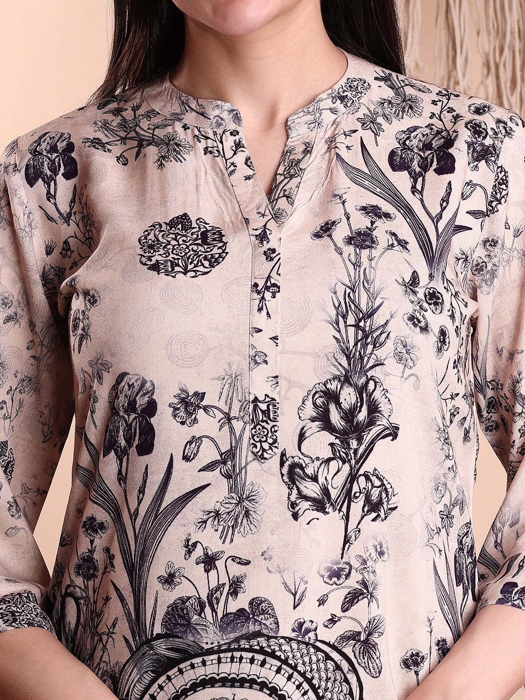 Floral & Paisley Printed Co-Ords, Beige - Hiral Fashion