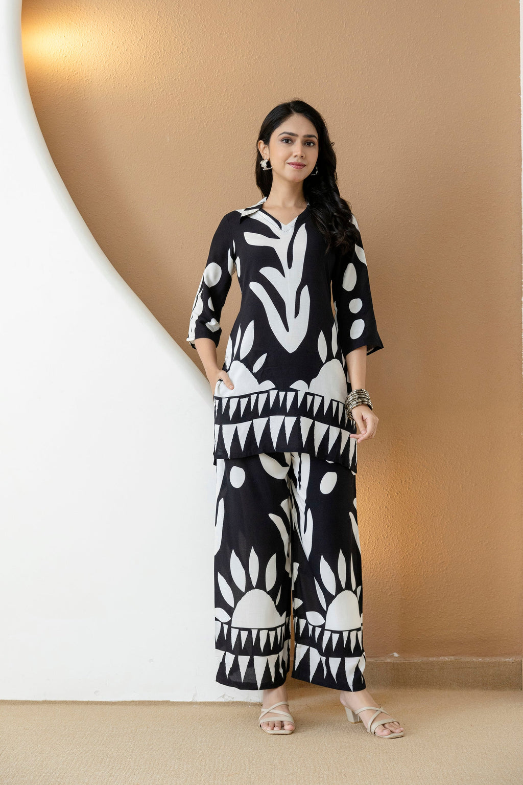 Abstract Printed Co-Ords, Black; White - Hiral Fashion - Distacart