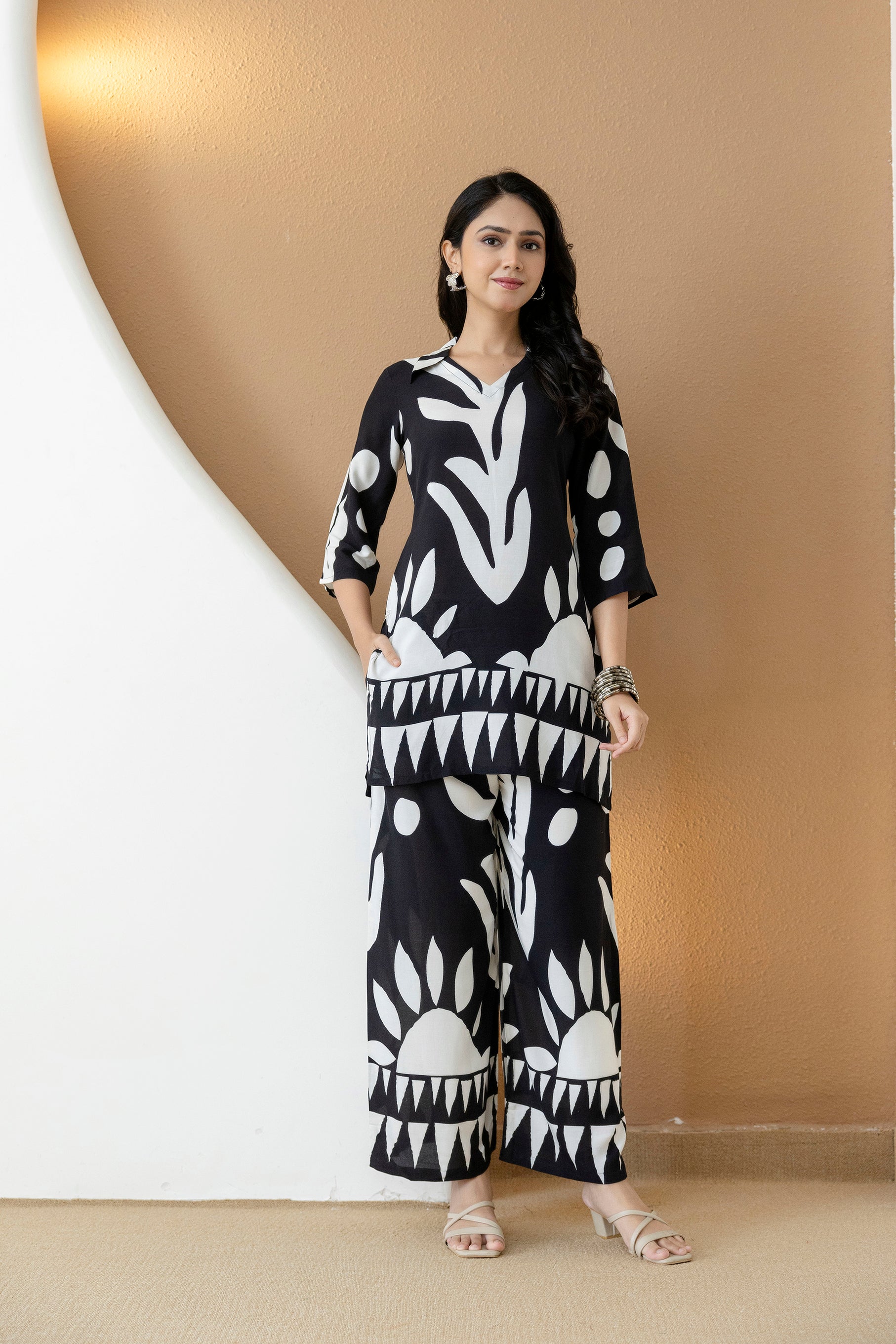 Abstract Printed Co-Ords, Black; White - Hiral Fashion - Distacart