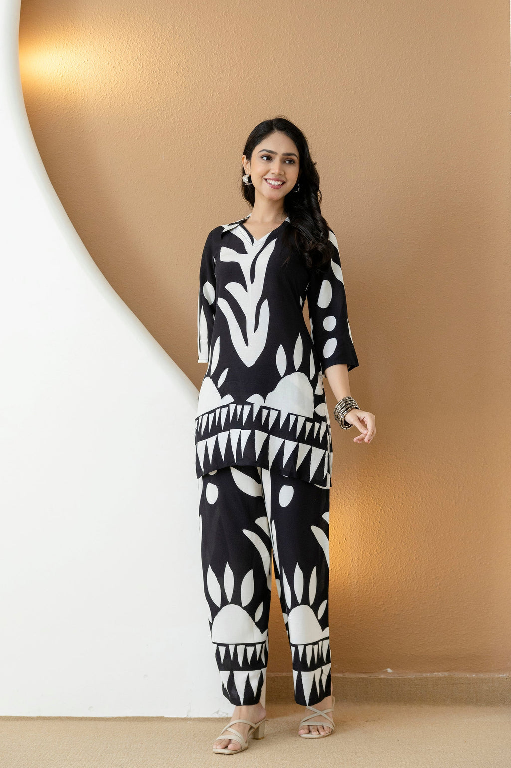 Abstract Printed Co-Ords, Black; White - Hiral Fashion - Distacart