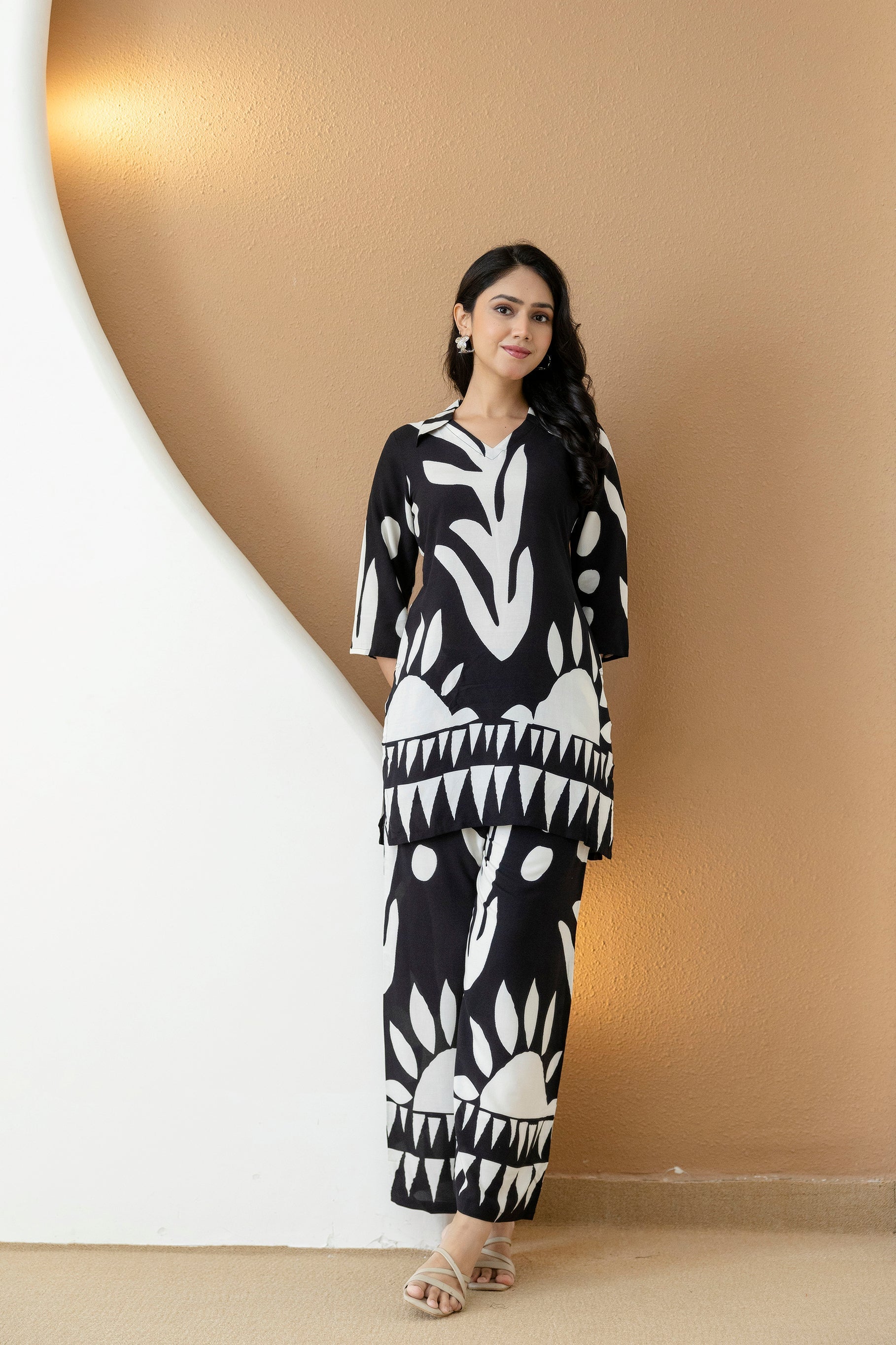 Abstract Printed Co-Ords, Black; White - Hiral Fashion - Distacart