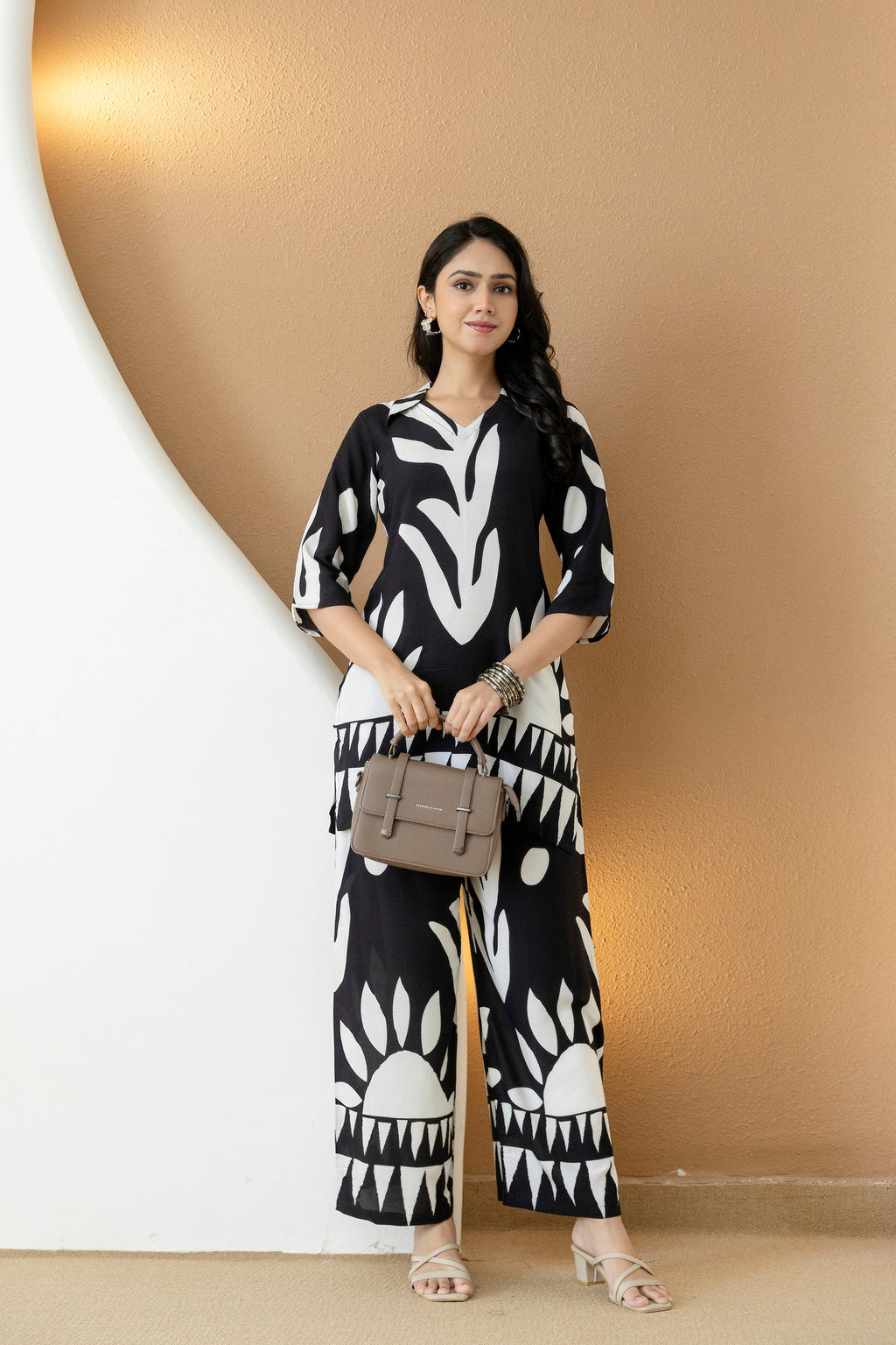 Abstract Printed Co-Ords, Black; White - Hiral Fashion - Distacart