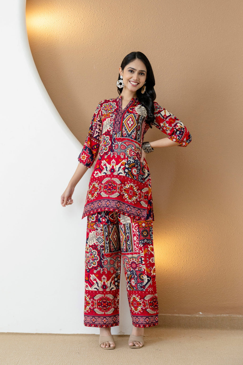 Boho Printed Co-Ord Set, Pink - Hiral Fashion - Distacart