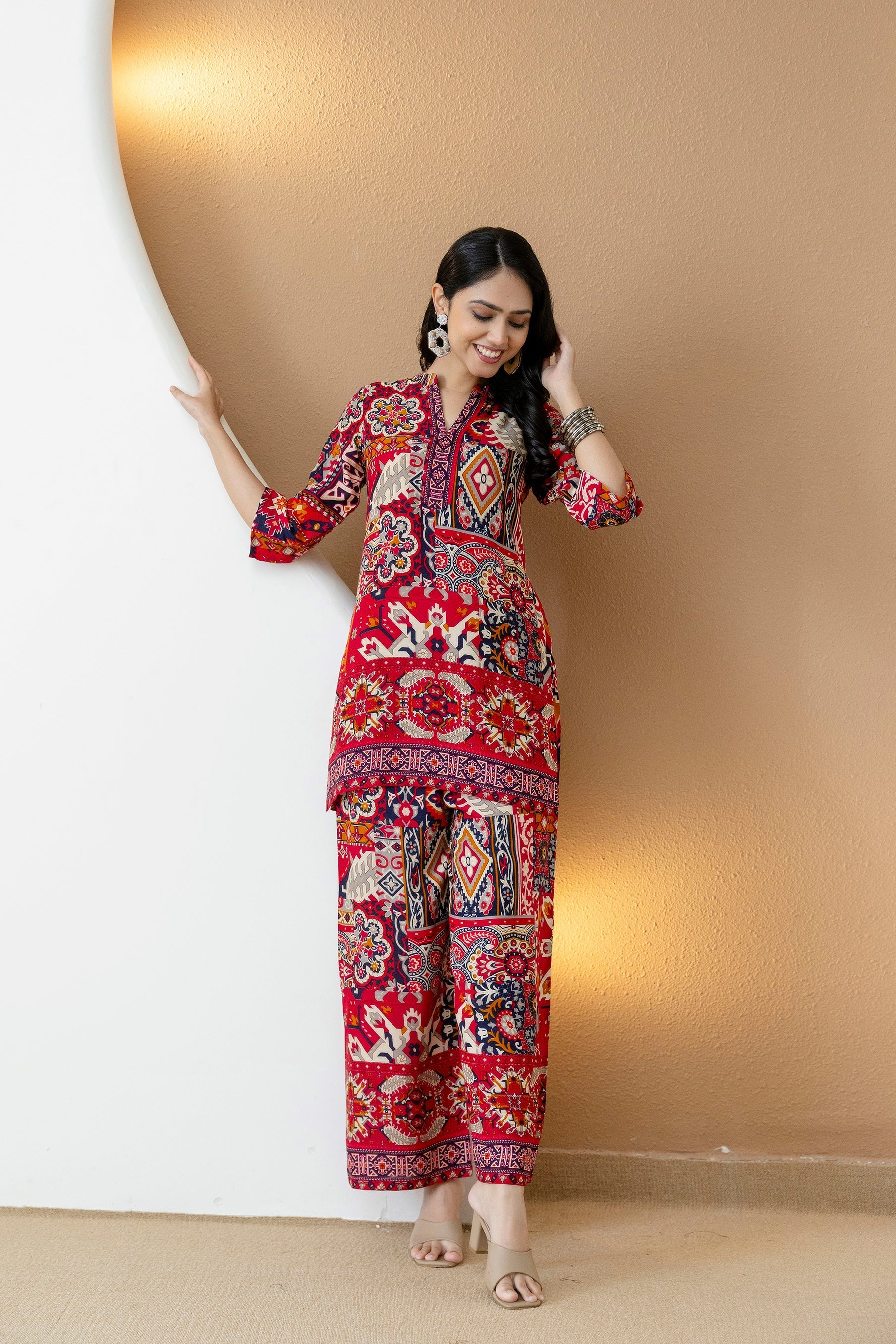Boho Printed Co-Ord Set, Pink - Hiral Fashion - Distacart