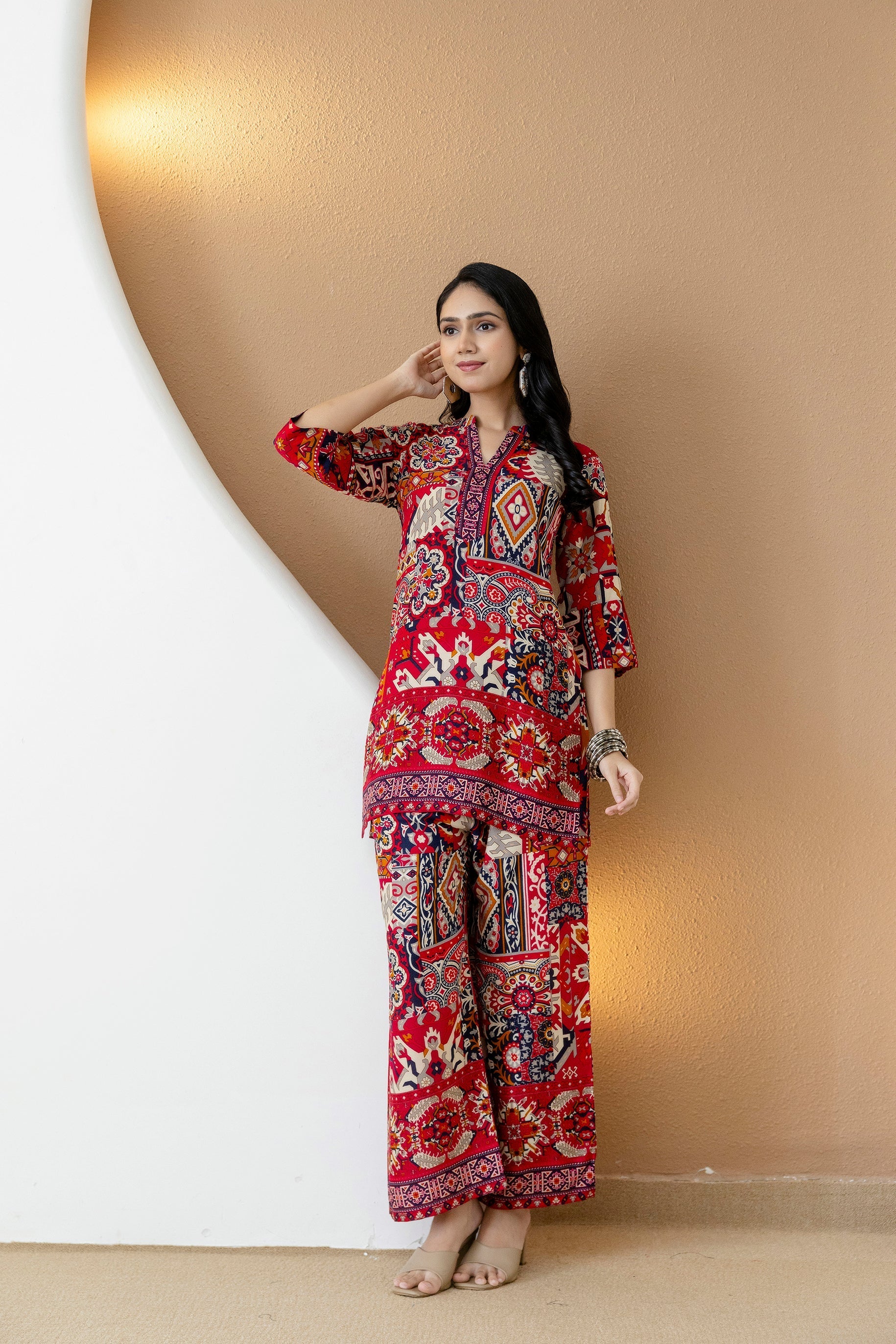 Boho Printed Co-Ord Set, Pink - Hiral Fashion - Distacart