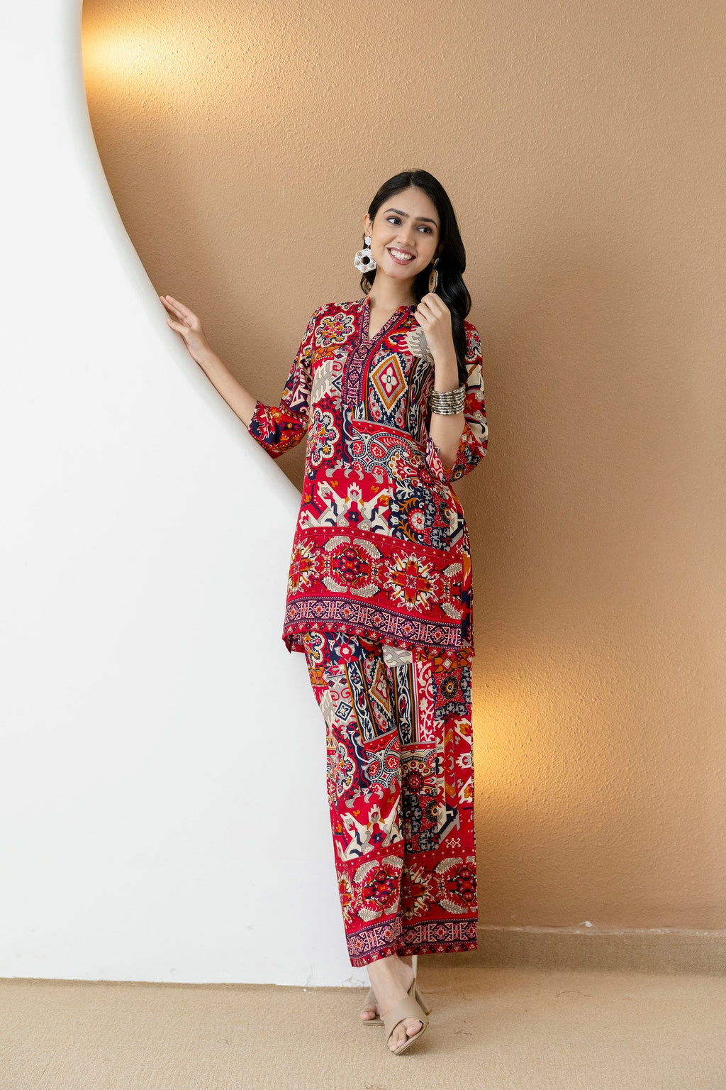 Boho Printed Co-Ord Set, Pink - Hiral Fashion - Distacart