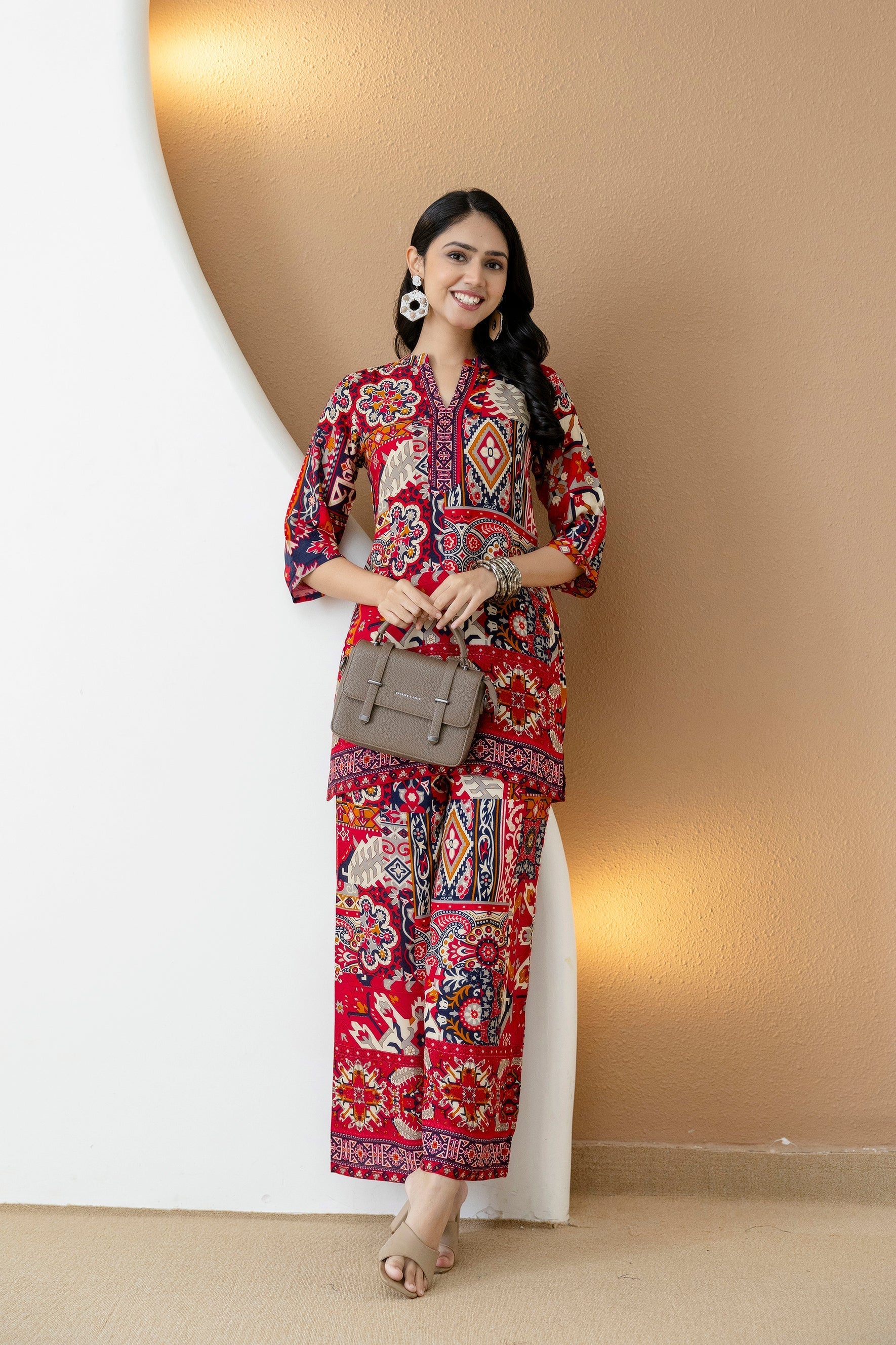 Boho Printed Co-Ord Set, Pink - Hiral Fashion - Distacart
