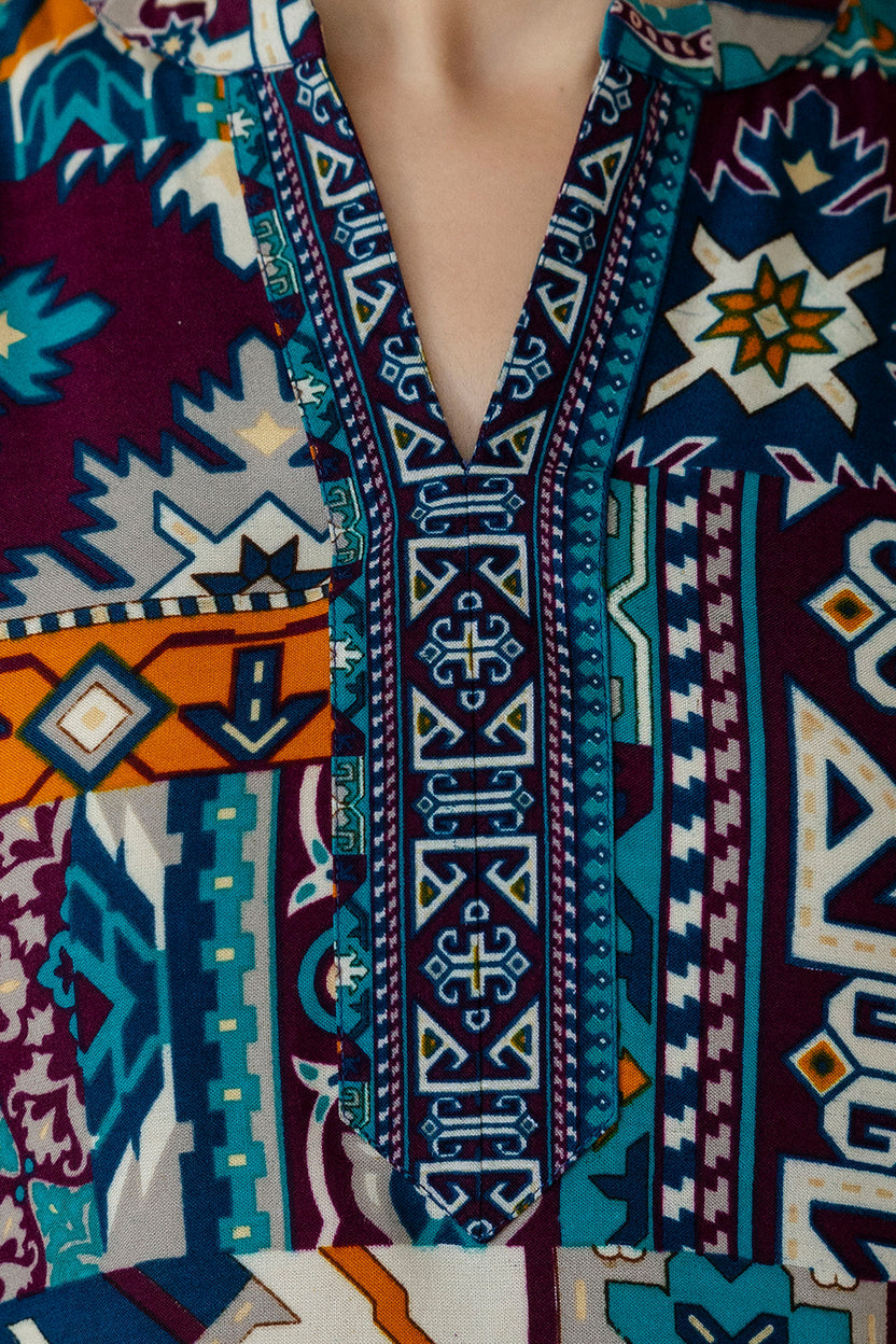 Boho Printed Co-Ord Set, Teal - Hiral Fashion - Distacart