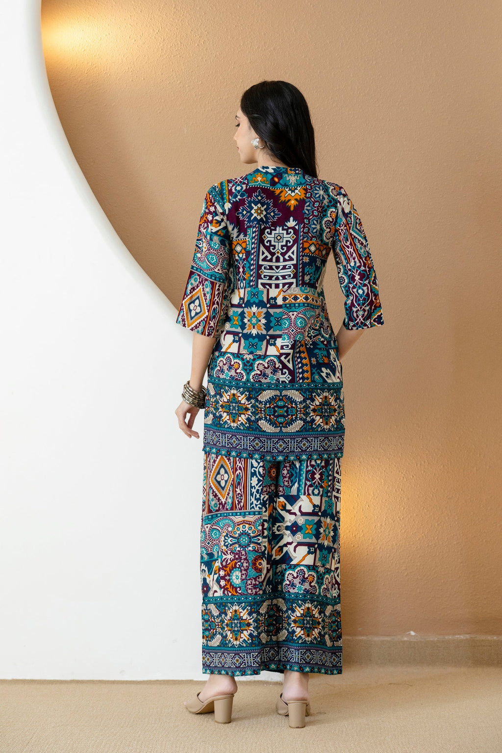 Boho Printed Co-Ord Set, Teal - Hiral Fashion - Distacart