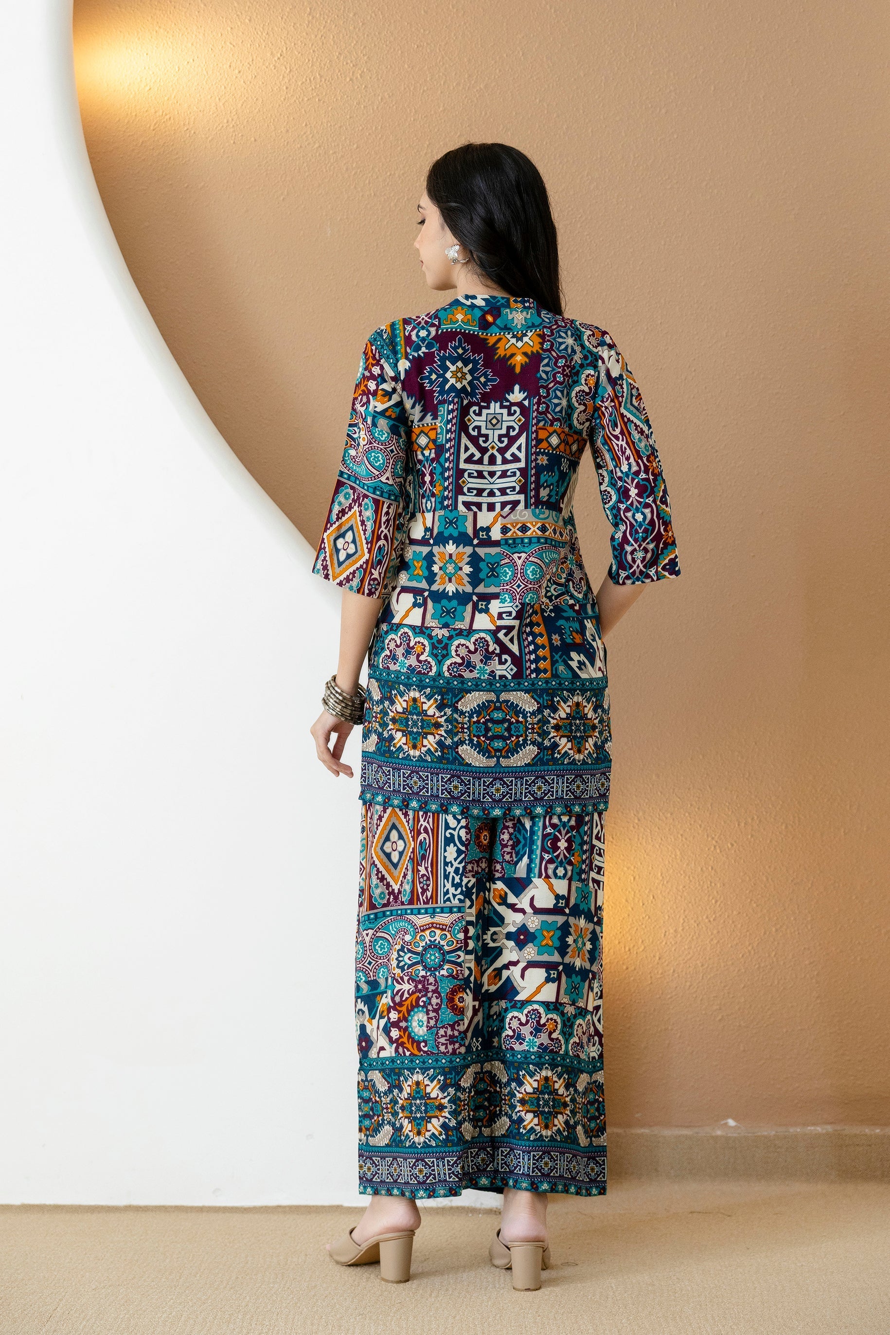 Boho Printed Co-Ord Set, Teal - Hiral Fashion - Distacart