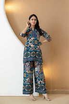 Boho Printed Co-Ord Set, Teal - Hiral Fashion - Distacart