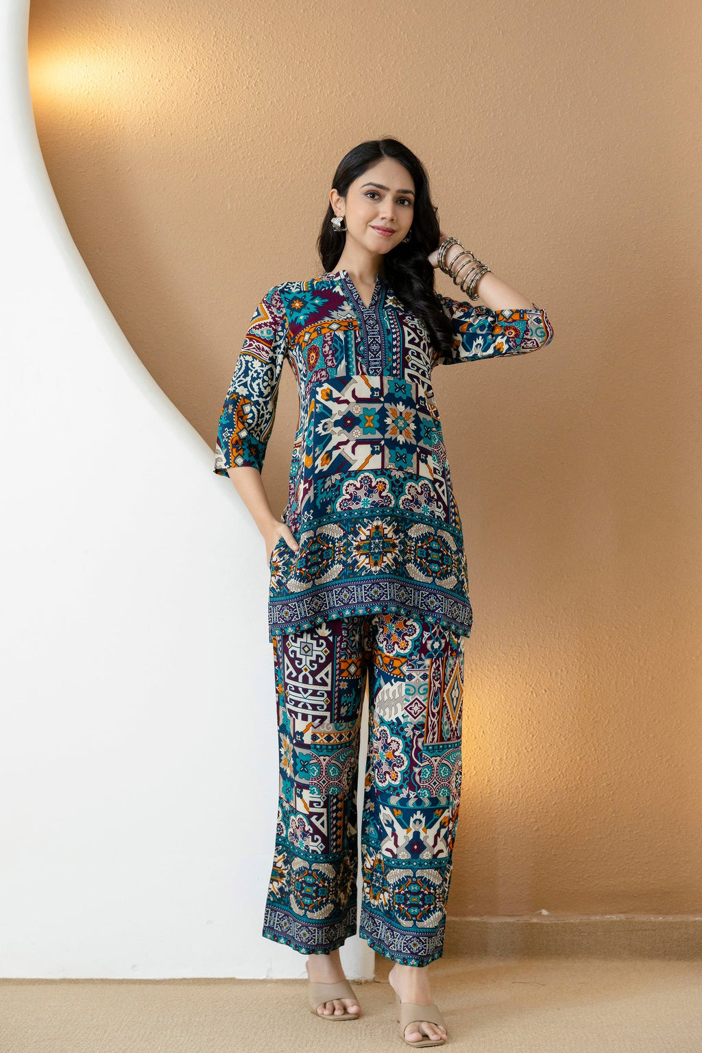 Boho Printed Co-Ord Set, Teal - Hiral Fashion - Distacart