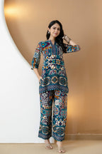 Boho Printed Co-Ord Set, Teal - Hiral Fashion - Distacart