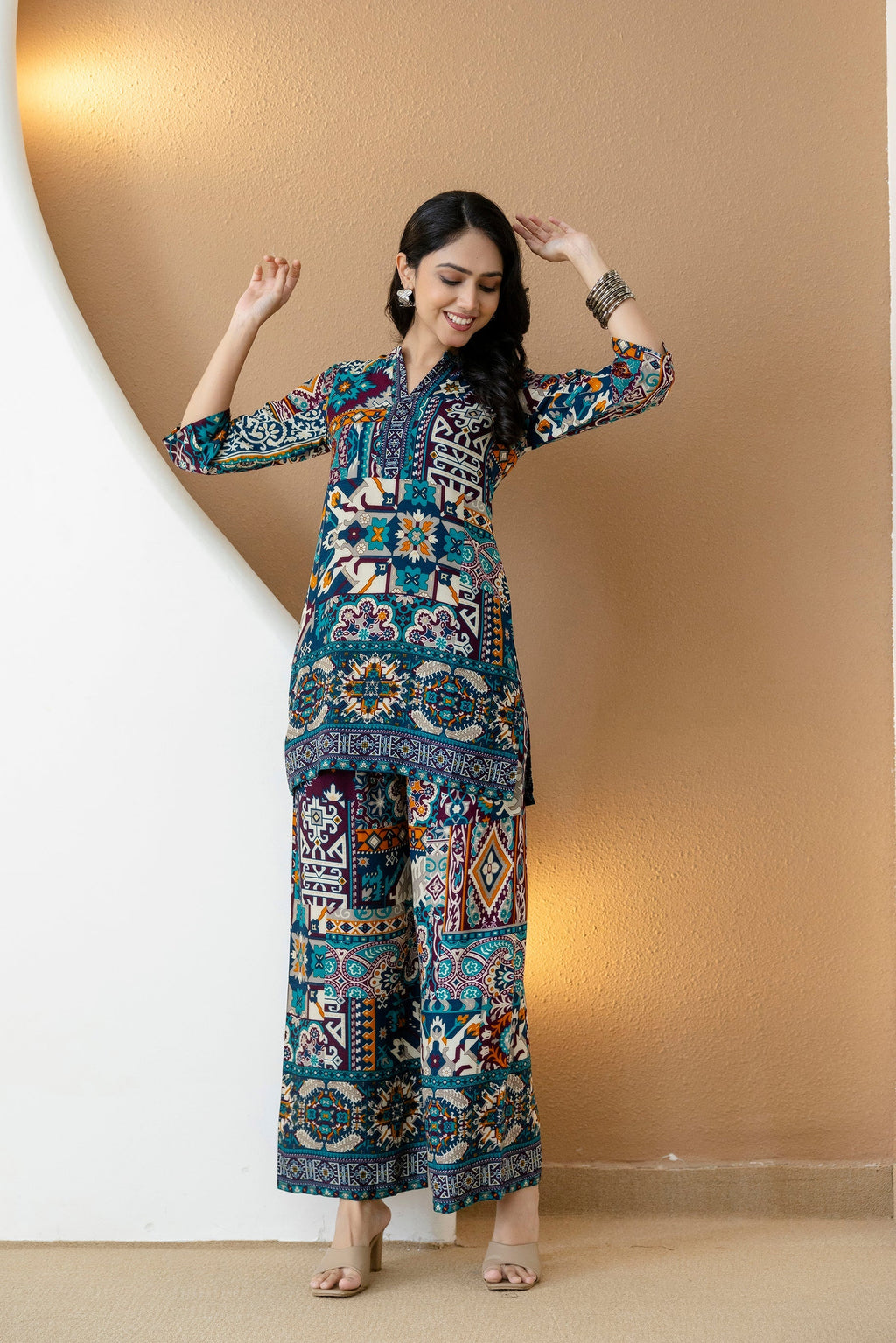 Boho Printed Co-Ord Set, Teal - Hiral Fashion - Distacart